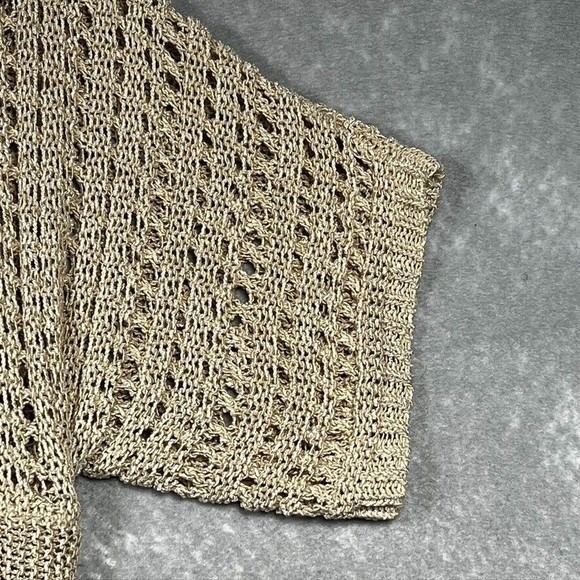Loft Crochet Knit Tan Cardigan Sweater Open Front Tunic Length Women’s Size: M - Picture 5 of 10